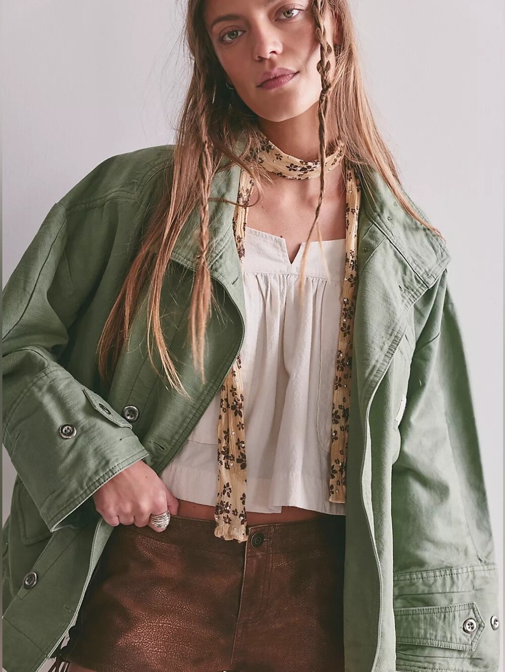 NWT Free People We The Free Collins Washed Canvas Funnel Neck Jacket Green M